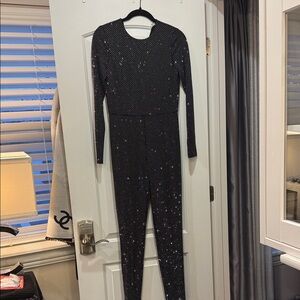 Alice + Olivia Black Glitter Jumpsuit Size 4 BNWT